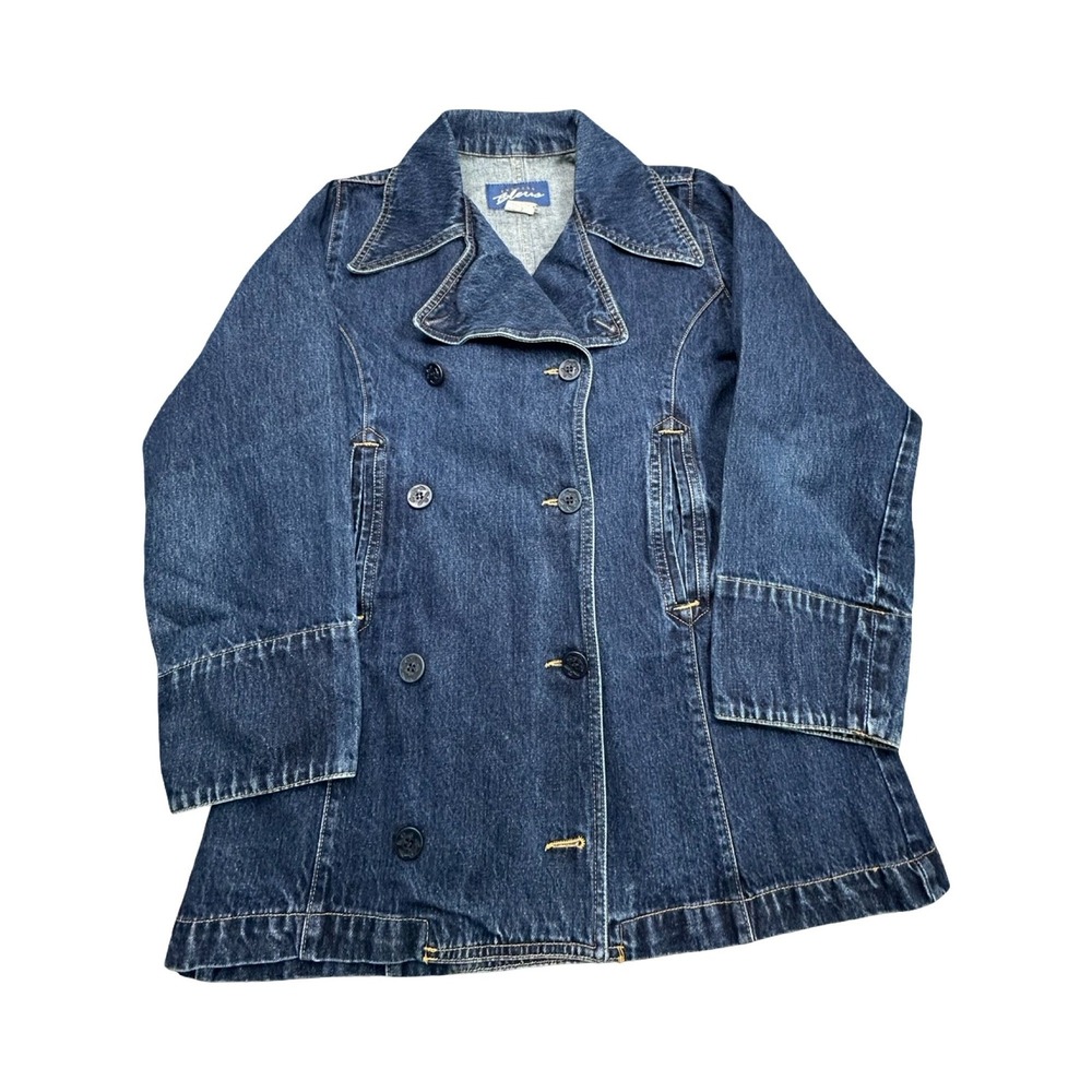 Express Bleus Denim Jacket Womens M Blue Pea Coat 90s Cotton Western Vintage